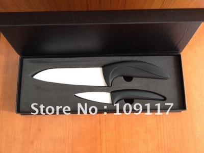 Wholesales 2pcs white sanding ceramic kitchen knife set black quality handle #JS-CS001