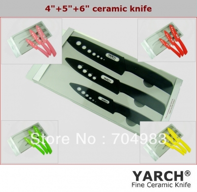 YARCH,Simple packaging 3pcs set , 4"+5"+6" Ceramic Knife sets with Scabbard + gift box, 5 colors can select CE FDA certified