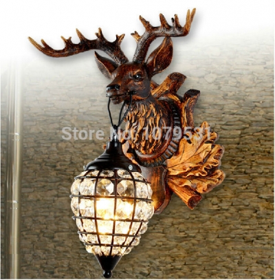 modern home light deer horn decoration wall lamp bed-lighting diamond wall lamp resin deer head decor wall lamp [wooden-type-lamps-7581]