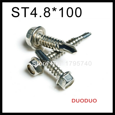 100pcs din7504k st4.8 x 100 410 stainless steel hexagon hex head self drilling screw screws
