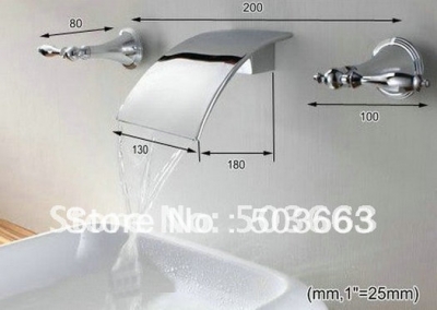 3 Piece Sets Big Waterfall Wall Mounted Faucet Bathroom Polished Chrome Mixer Tap CM0333 [Bathtub-Waterfall Faucet 1190|]