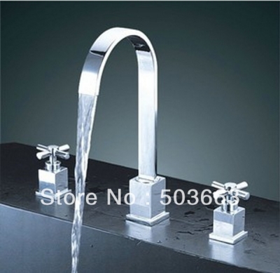3pcs Fashion Waterfall Bathtub Faucet Set Surface Mounted Chrome Mixer Tap L-132