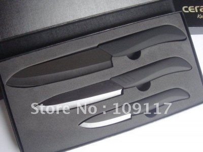 3pcs black sanding ceramic kitchen knife set black butt handle #S008 [Ceramic Knife 26|]