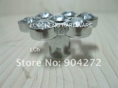 50PCS/ LOT FREE SHIPPING FLOWER CLEAR CRYSTAL KNOBS WITH ALUMINIUM ALLOY CHROME METAL PART [Crystal Cabinet Knobs 266|]