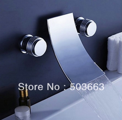 Contemporary Shower Waterfall Spout 3Pcs Bathtub Basin Sink Mixer Tap Chrome Faucet Set Shower Set L-0201