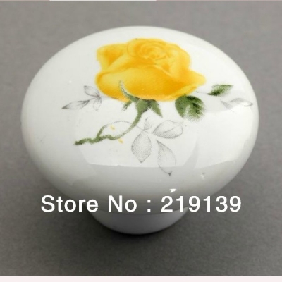 Flower Ceramic Furniture Kitchen Cabinet Hardware Pulls Drawer Round Porcelain Knobs Cupboard Handles