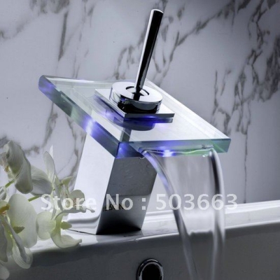 Free Ship LED Brass Single Handle Faucet Bathroom Mixer Tap Chrome 3 Colors YS 9848