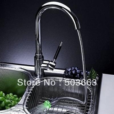 LED Pull Out Kitchen Sink Withdraw Brass Faucet Mixer Tap CM777
