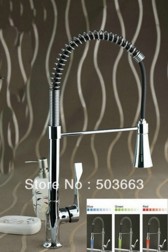 LED Single Handle Pullout Spray Style Kitchen Sink Faucet Mixer S-671