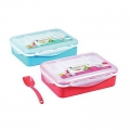 Microwave Oven Lunch Box 21.5*15.8*6cm Plastic Bento Box With Spoon 1000ML Blue Pink