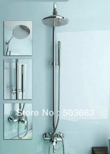 New Shower Faucet 8" Shower Head Bathroom Rain Shower Chrome Faucet Set S-536