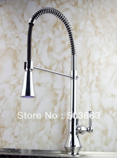 New Single Handle Extensible LED Kitchen sink Faucet Spray Mixer Tap S-704 [Kitchen Led Faucet 1769|]