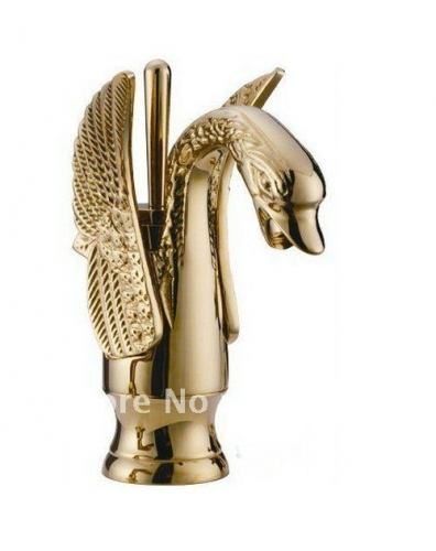 Swan Style Golden Polished Bathroom Basin Sink Mixer Tap Faucet L-5022