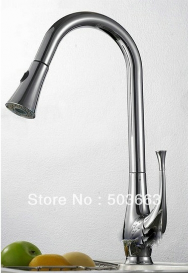 Wholesale Single Handle Swivel Chrome Kitchen Brass Faucet Basin Sink Pull Out Spray Mixer Tap S-744 [Kitchen Pull Out Faucet 1840|]