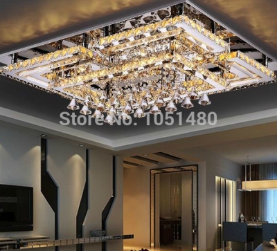 new flush mount rectangular led crystal chandelier lustre home lighting modern lamp [led-chandelier-5377]