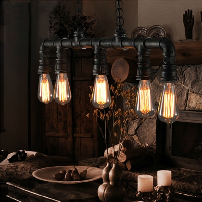 sell vintage water pipe pendant lights lamps 5 lights edison bulbs black painting 110v 220v dinning living study room lights