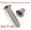 100pcs/lot din965 m2.5*40 stainless steel 304 flat head phillips cross recessed countersunk head machine screws