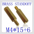 100pcs/lot pcb m4*15+6 brass hex male to female standoff / brass spacer screw