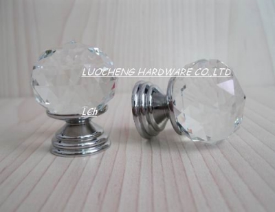 10PCS/LOT FREE SHIPPING 30MM CUT CRYSTAL KNOBS ON A CHROME BRASS PLATE