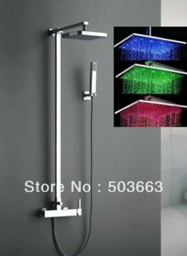 12" LED Rainfall Shower Head with Diverter Handle Spray Wall Mounted Set S-595