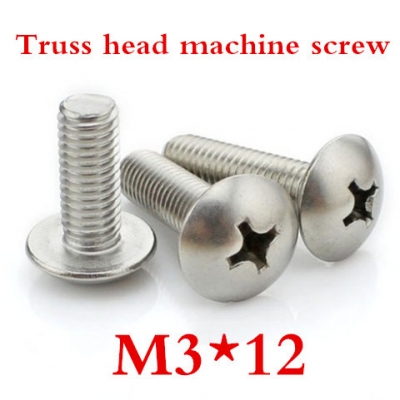 200ps/lot stainless steel m3*12 cross recessed truss head machine screw