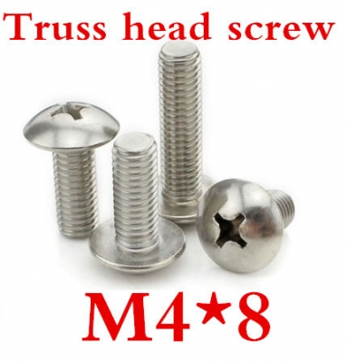 200ps/lot stainless steel m4*8 cross recessed truss head machine screw