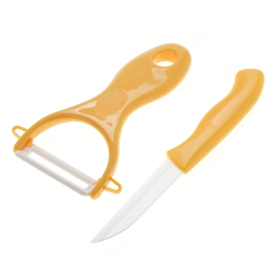 3" Chic Chefs Horizontal Ceramic Knife + Peeler Set-Orange [Ceramic Knife 64|]