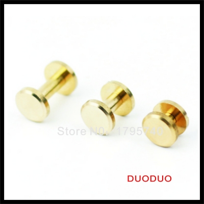 50pcs/lot 4mm x 6mm solid brass 10mm flat head button stud screw nail chicago screw leather belt [leather-craft-tool-1918]