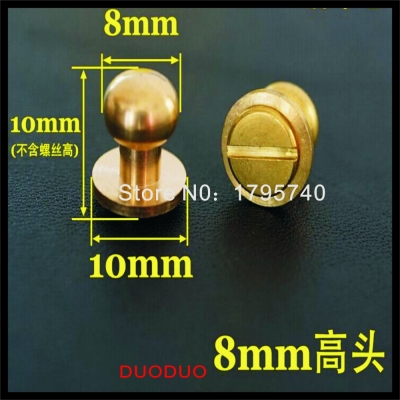 50pcs/lot 8mm stud screw round head solid brass nail leather screw rivet chicago button for diy leather decoration [leather-craft-tool-1926]