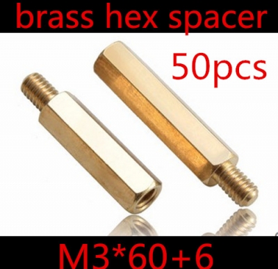 50pcs/lot m3*60+6 m3 x 60 brass hex male to female standoff spacer screw