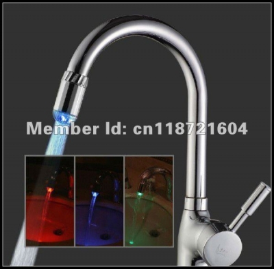 50piece/lot 3 color led faucet with temperature control,rgb light change self-power faucet for basin