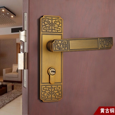 Chinese antique LOCK Yellow bronze ?Door lock handle ?Double latch (latch + square tongue) Free Shipping(3 pcs/lot) pb07