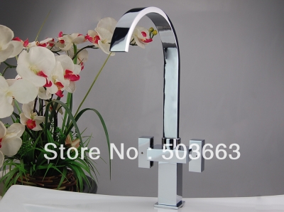 Contemporary Chrome Finish Single Handle Center set Kitchen Sink Faucet D-0112