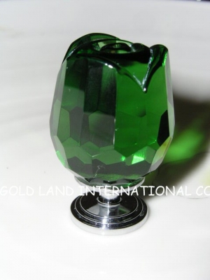 D30xH40mm Free shipping 100pcs/lot crystal glass green rose kitchen cabinet knobs/crystal glass cupboard knob