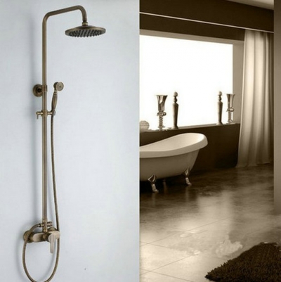 Fashion New style Free Shipping Wall Mounted Rain Shower Faucet Mixer Tap b0007 Antique Brass Bath Shower Set