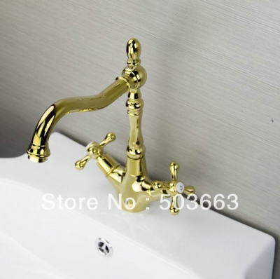 Luxury Golden 2 Handle kitchen Swivel Sink Faucet Mixer Taps Vanity Faucet L-875