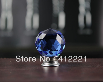 NEW free shipping 10x 35mm Crystal Clear Blue ROUND Cabinet Knob Furniture Accessories in Chrome