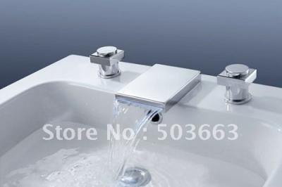 Square Body NEW 3PCS Bathtub Basin Sink Waterfall Spout Mixer Tap Chrome Faucet Set CM0373
