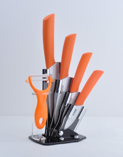 U TimHome Brand 3" 4" 5" 6" inch Orange Handle Paring Fruit Kitchen Chef ceramic Knife Set + Peeler + Holder Singapore Post Free [Brand Ceramic Knife Set 5|]