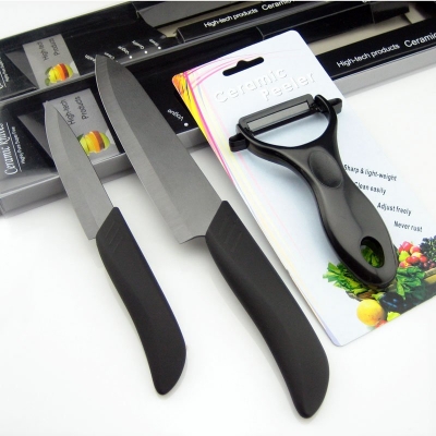 VICTORY 3pcs Set,4"/6" +Peeler Black Blade Ceramic Knife Set +Retail Box,CE FDA Certified