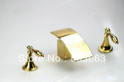 Waterfall Bathtub Basin Sink Spout Tap 3 PCS Golden Polished Mixer Faucet Set L-986 [Bathroom Faucet-3 or 5 piece set]