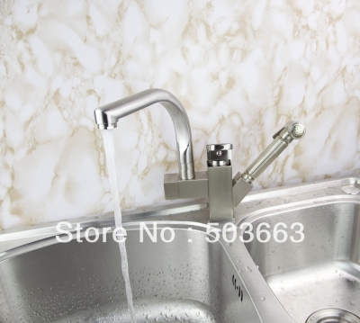 Wholesale Pull Out And Swivel Double Water Spout Kitchen Sink Brass Faucet Mixer Tap Crane Brushed Nickel S-116 [Nickel Brushed Faucet 2019|]