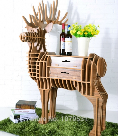 deer puzzle table with draw,wooden animal furniture for living room,diy animal table,deer table for study,stag table [wall-decoration-7638]