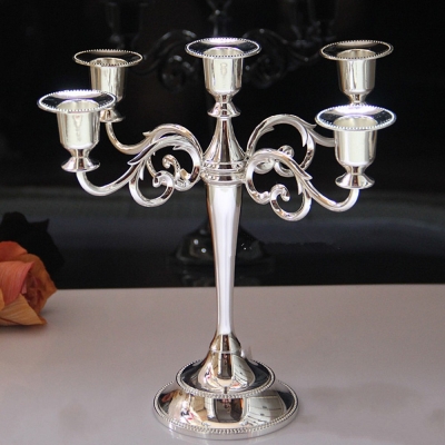 european 5-branch candle holder mental silver plated candlestick home wedding decoration