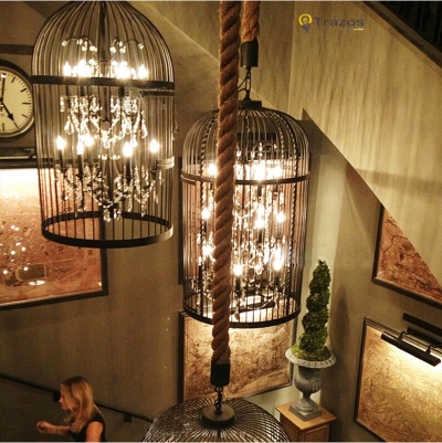 european indoor pendant light loft decoration lamp crystal living room lighting pendente de teto de cristal birdcage pendant