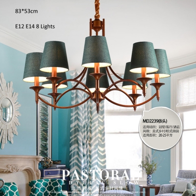 industrial style chandeliers 8 lights e12 e14 fabric clothe shade metal arms living bed dinning room retro lamp