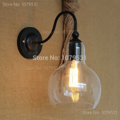 loft rare vintage industrial edison glass lampshade wall lamp with e27 bulb light black 90v - 260v indoor wall sconce lighting [loft-lights-7545]