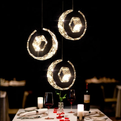 modern dinning table drop light k9 crystal led pendant lamp crystal ring led hanging light 1 head/ 3 heads round/rectangle