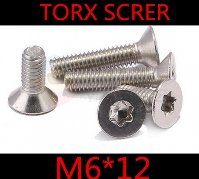 !!!100pcs/lot m6 x 12 m6*12 torx screw m6 silver flat torx countersunk head stainless steel machine screws
