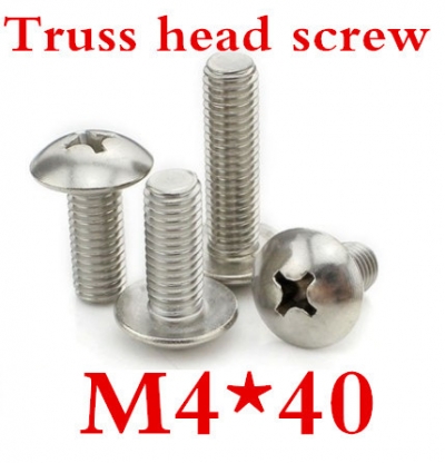 100ps/lot stainless steel m4*40 cross recessed truss head machine screw